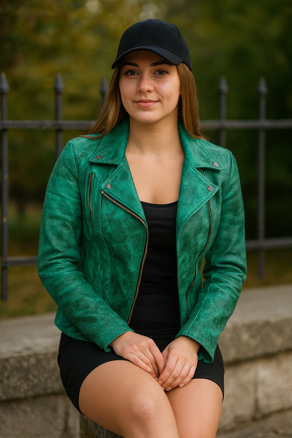 Emerald Rush Moto Jacket – Distressed Detail