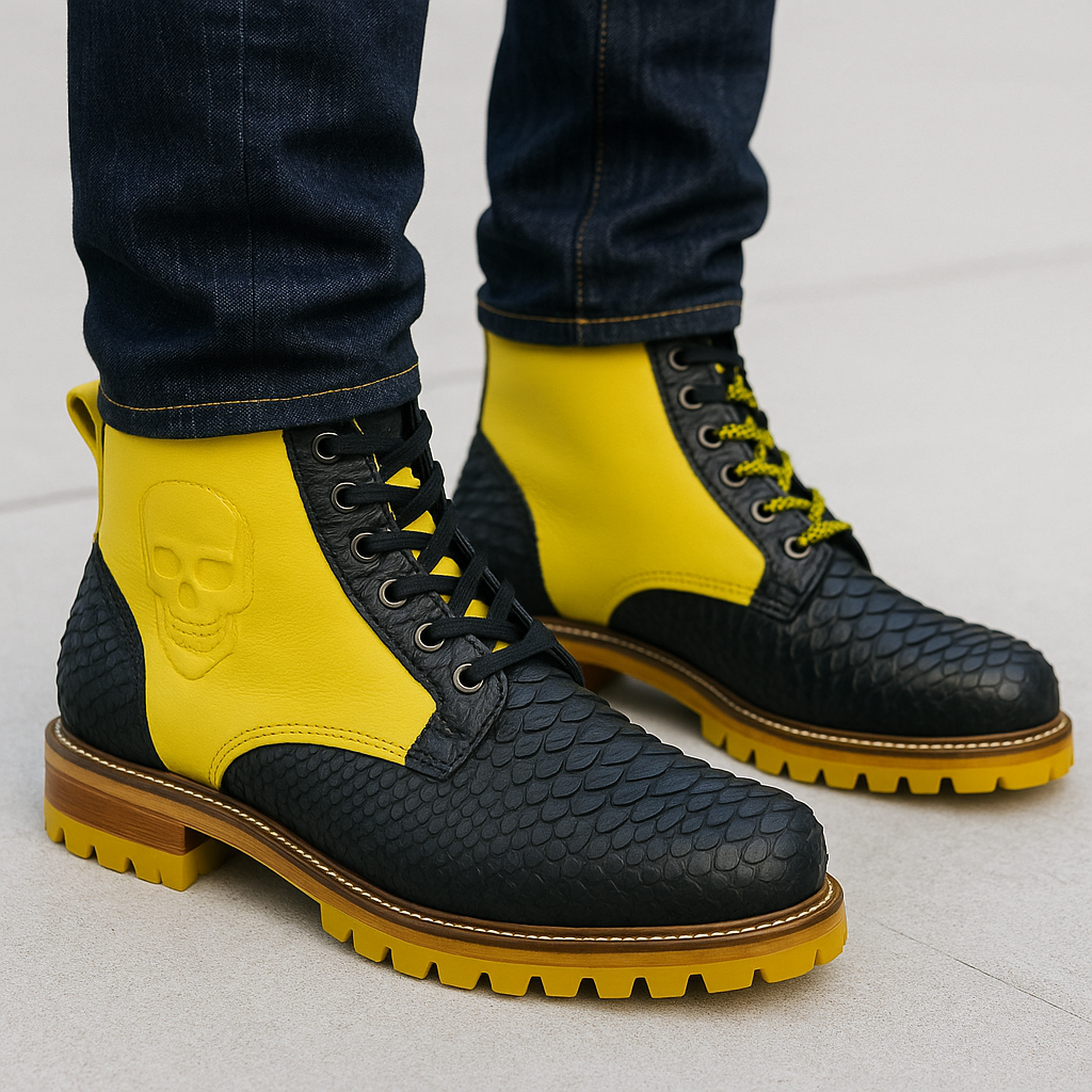 Two-Tone-Black Python & Yellow Leather