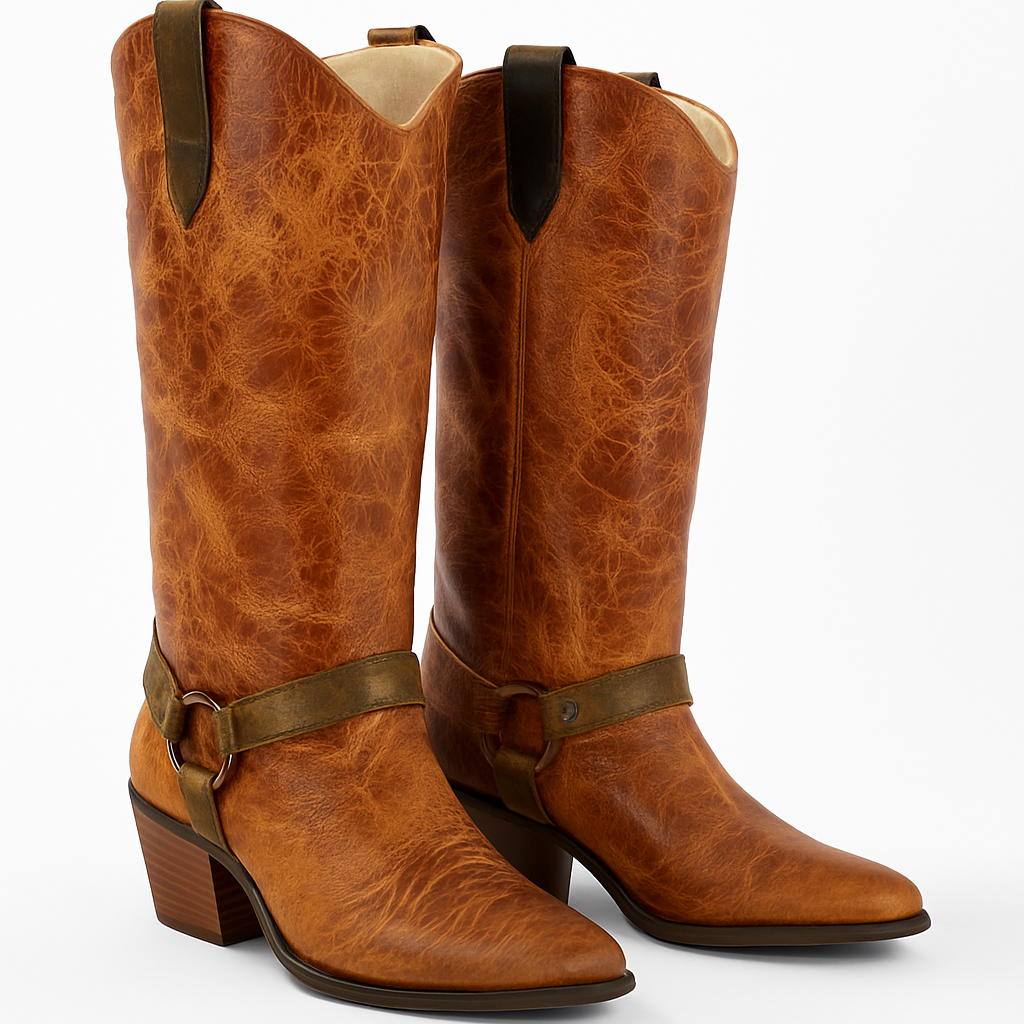 Western 2 in 1 Boots – Distressed Leather Look