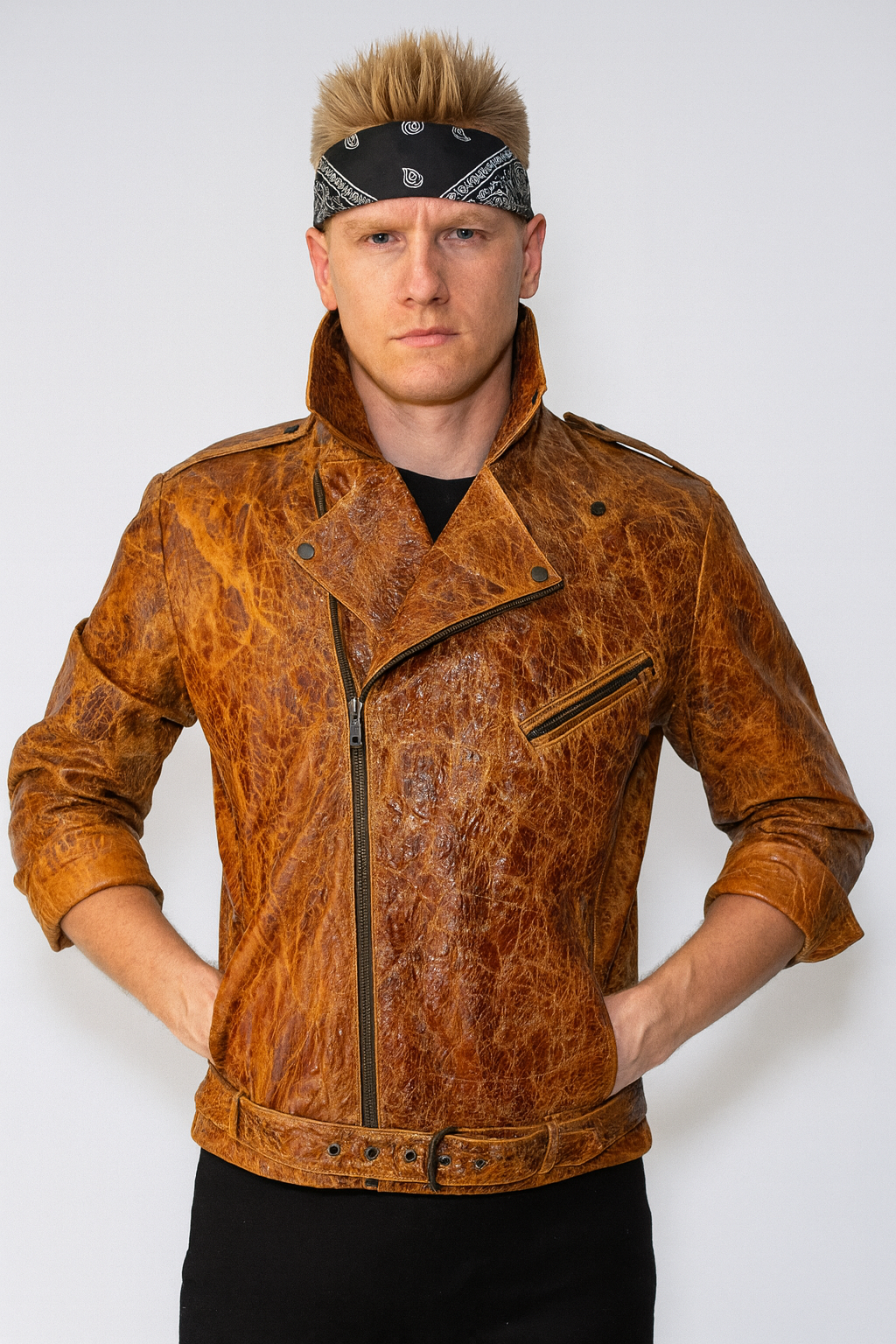 Hand-Treated Distressed Leather Biker Jacket