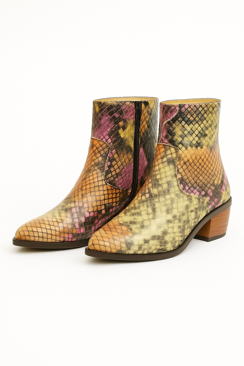 Colorful Snake Print leather Western & Ankle Style