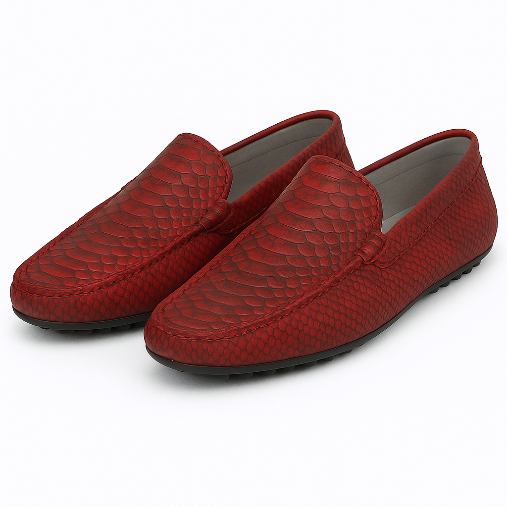 Exotic Red Python Print Moccasins