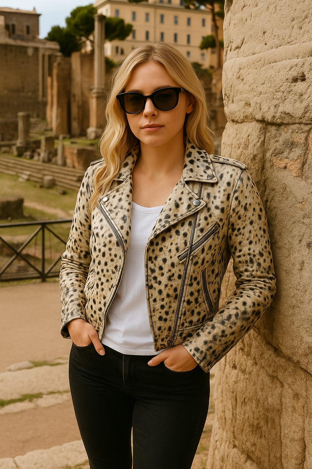 Cheetah Dawn Biker Jacket – Leopard Print Leather with Moto Silhouette