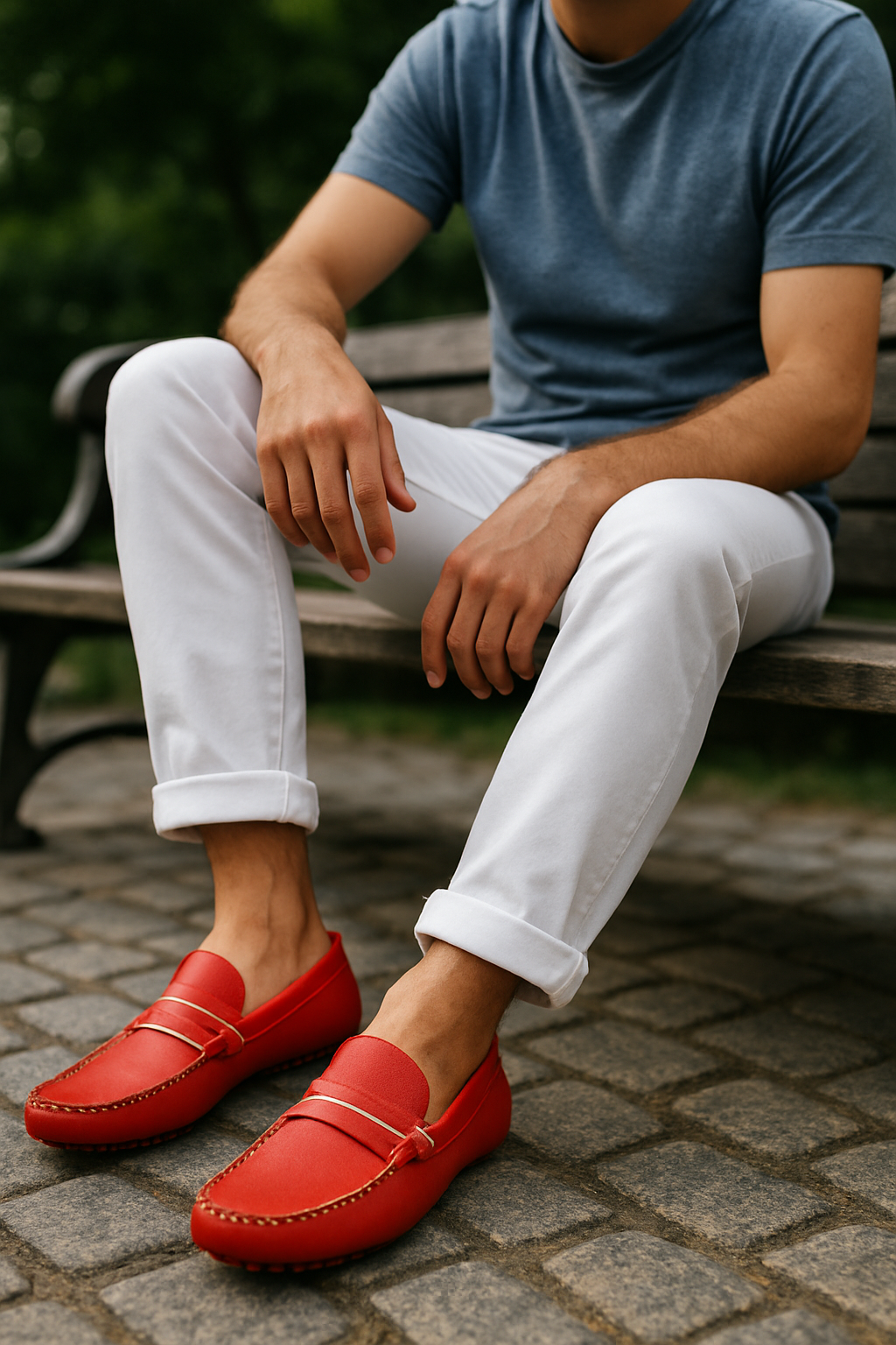 Classic Red Leather Loafers with White Trim