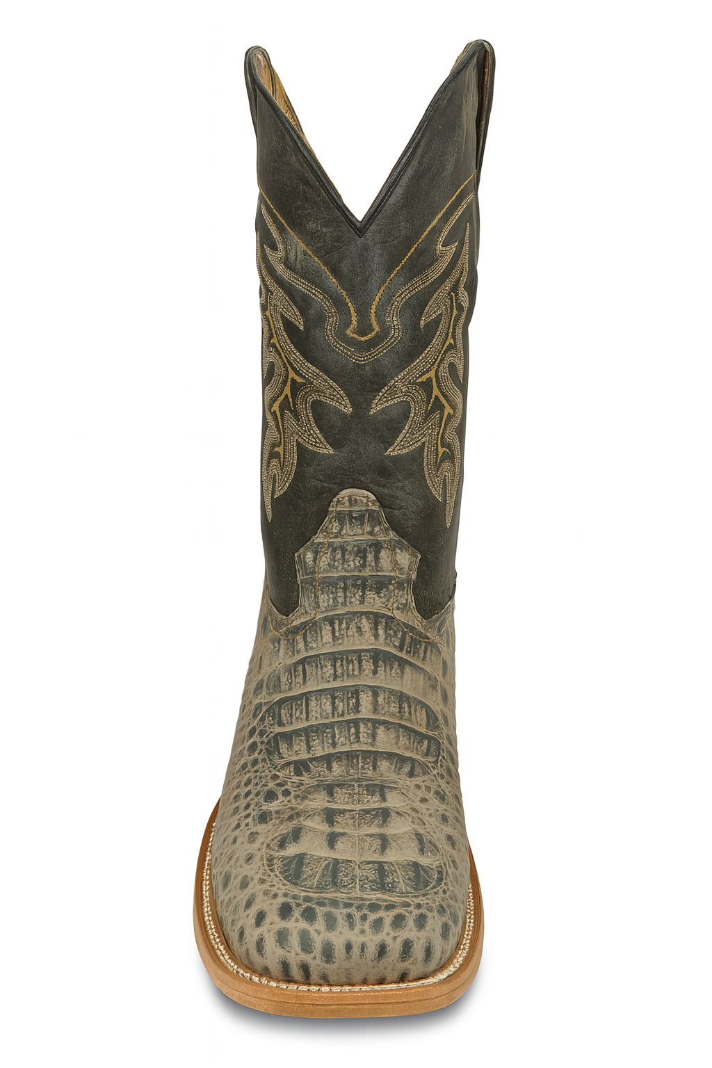 Distressed black western Boots with Crocodile Texture Vamp
