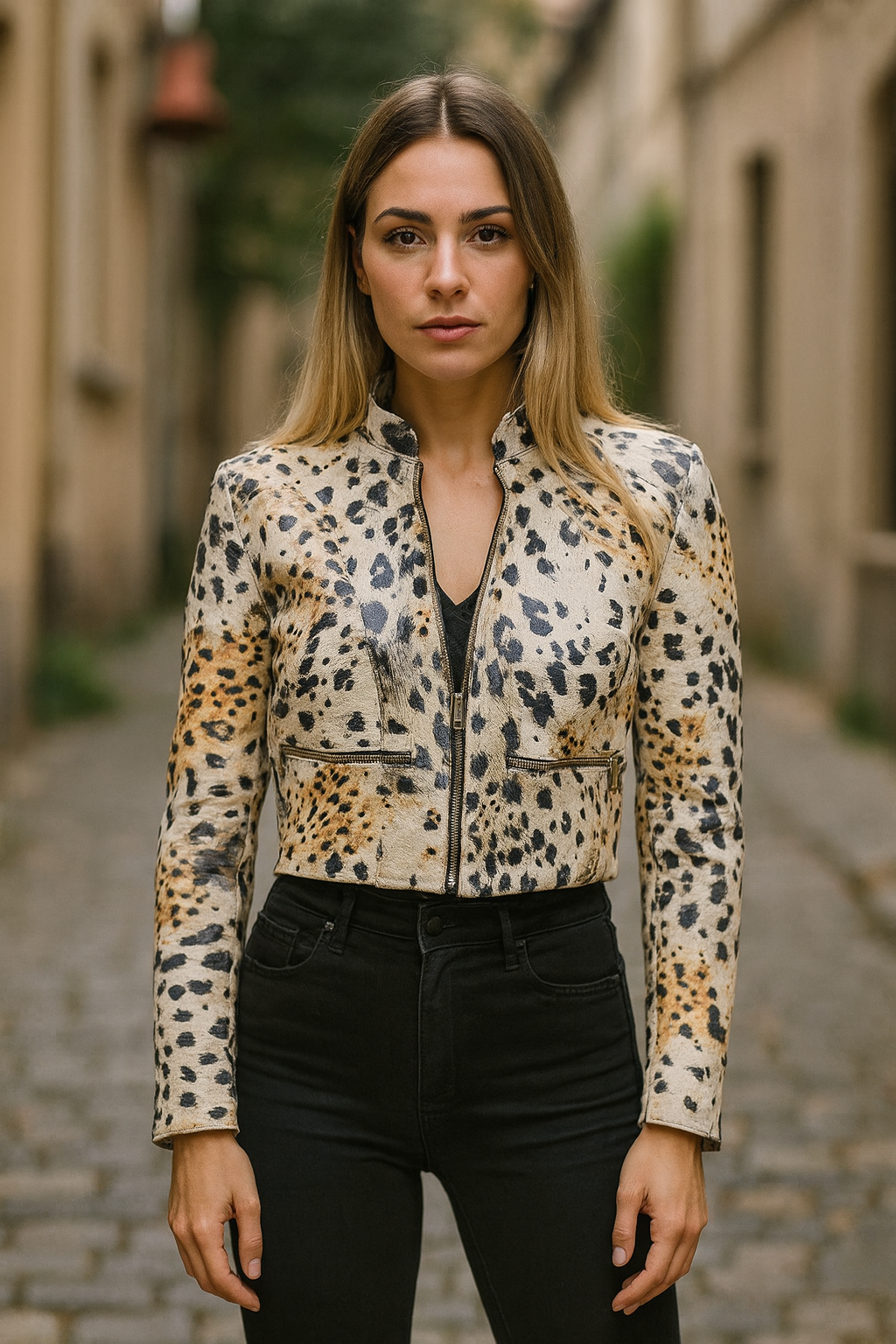 eetah Chic Zip-Up Leather Jacket