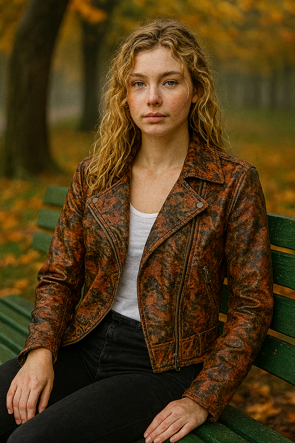 Autumn Drizzle Floral Leather Jacket