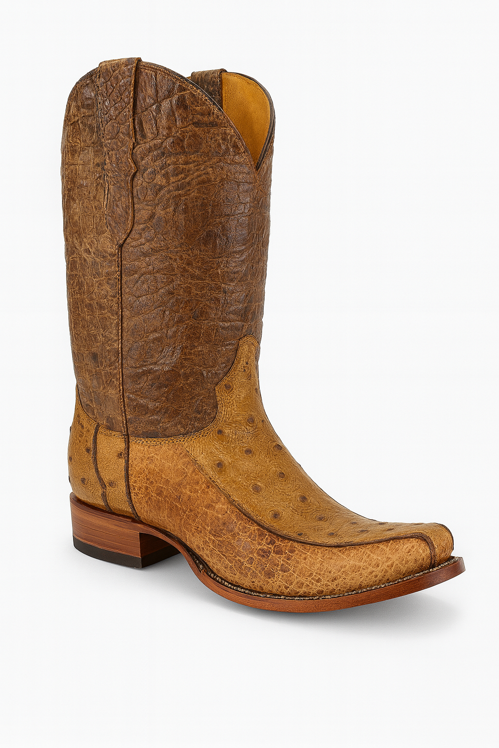 Embossed Crocodile & Ostrich Leather Cowboy Boots – Antique Finish, Handcrafted Western