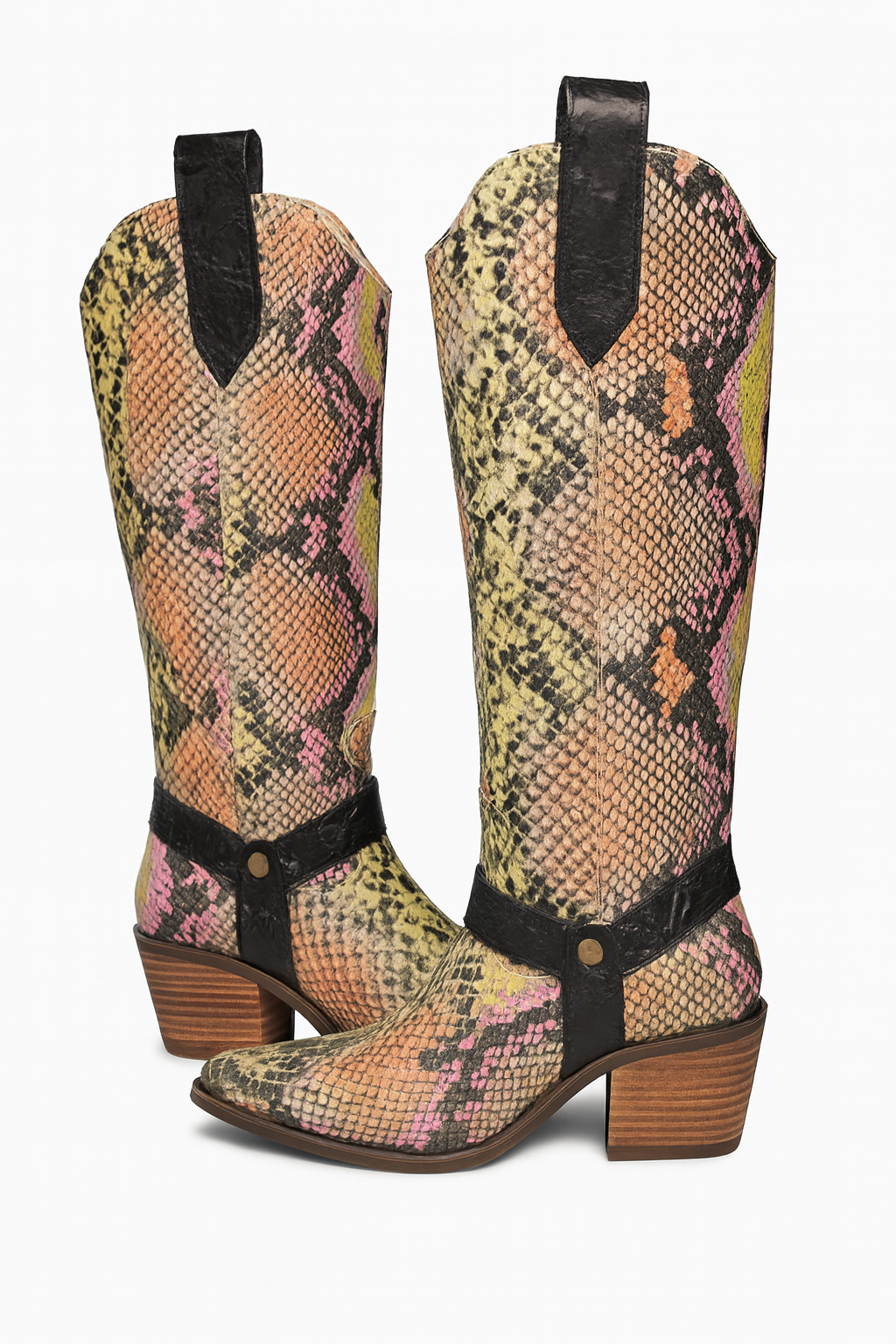 Colorful Snake Print leather Western & Ankle Style