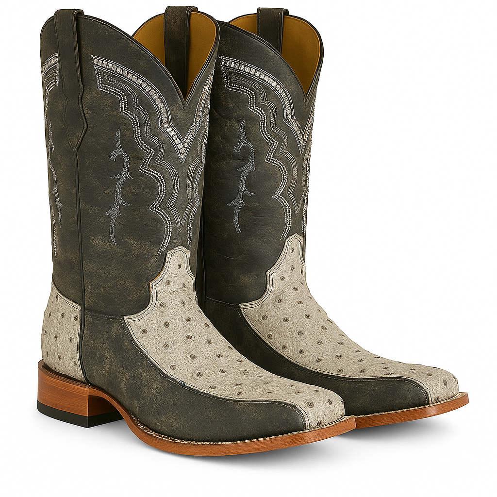 Distressed Leather Cowboy Boots – Ostrich Embossed Foot