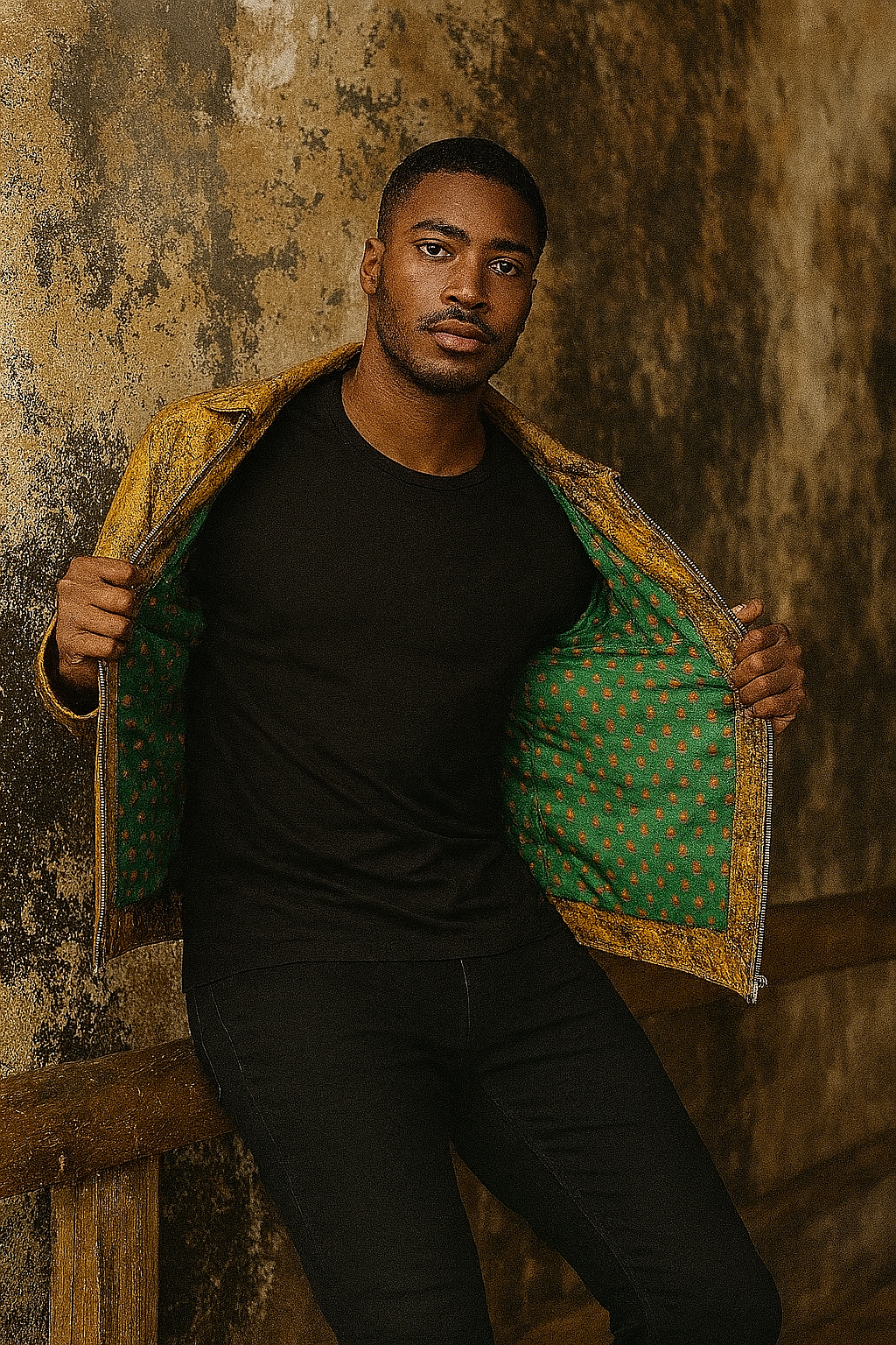 Golden Reptile Leather Bomber Jacket for Men