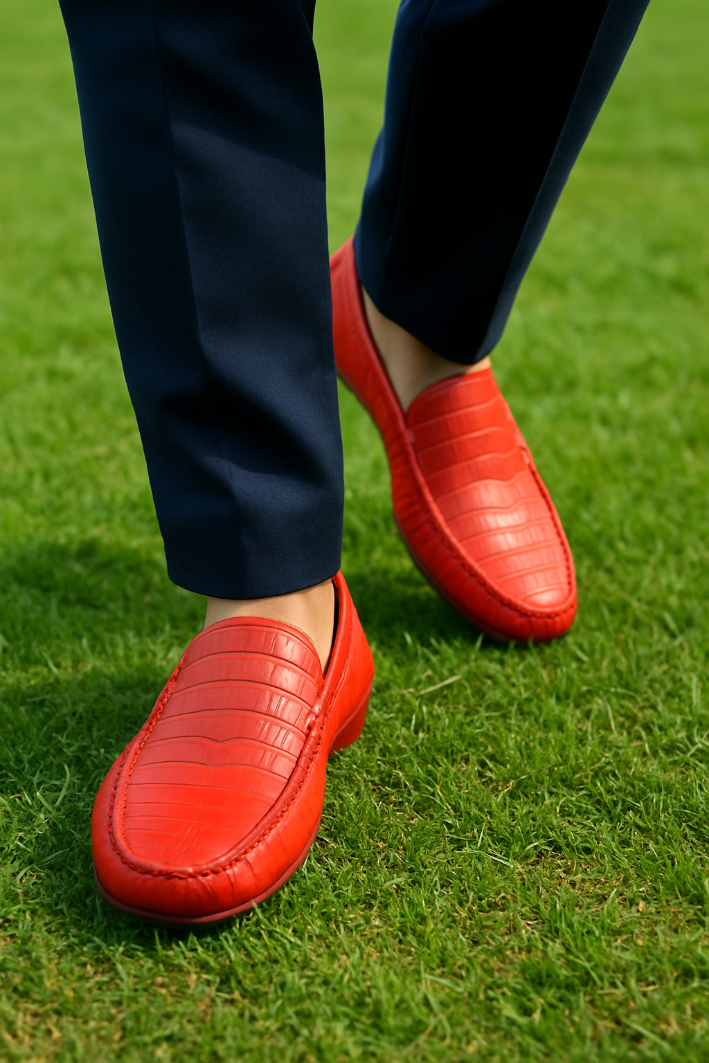 Bold red crocodile Embossed Leather Moccasins
