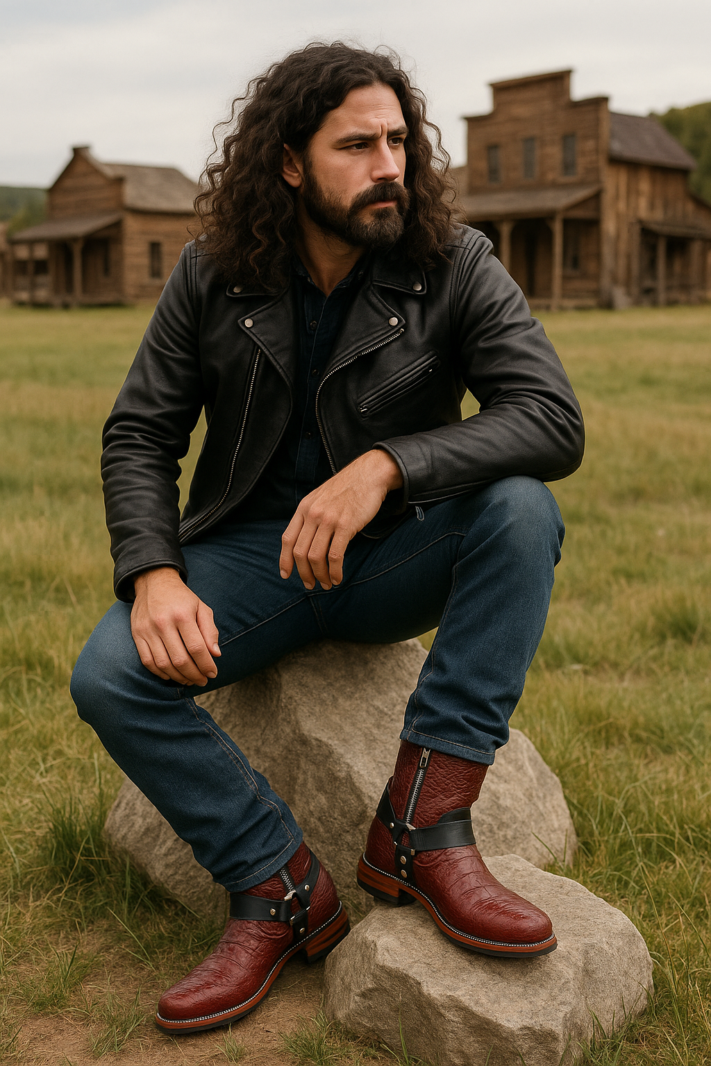 Western Motorcycle crocodile Embossed Harness Boots