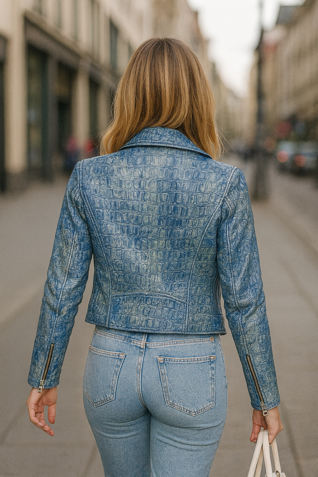 Distressed Blue Biker Jacket – Modern Elegance