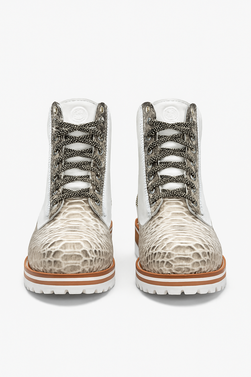 White Leather & Natural Python Boots