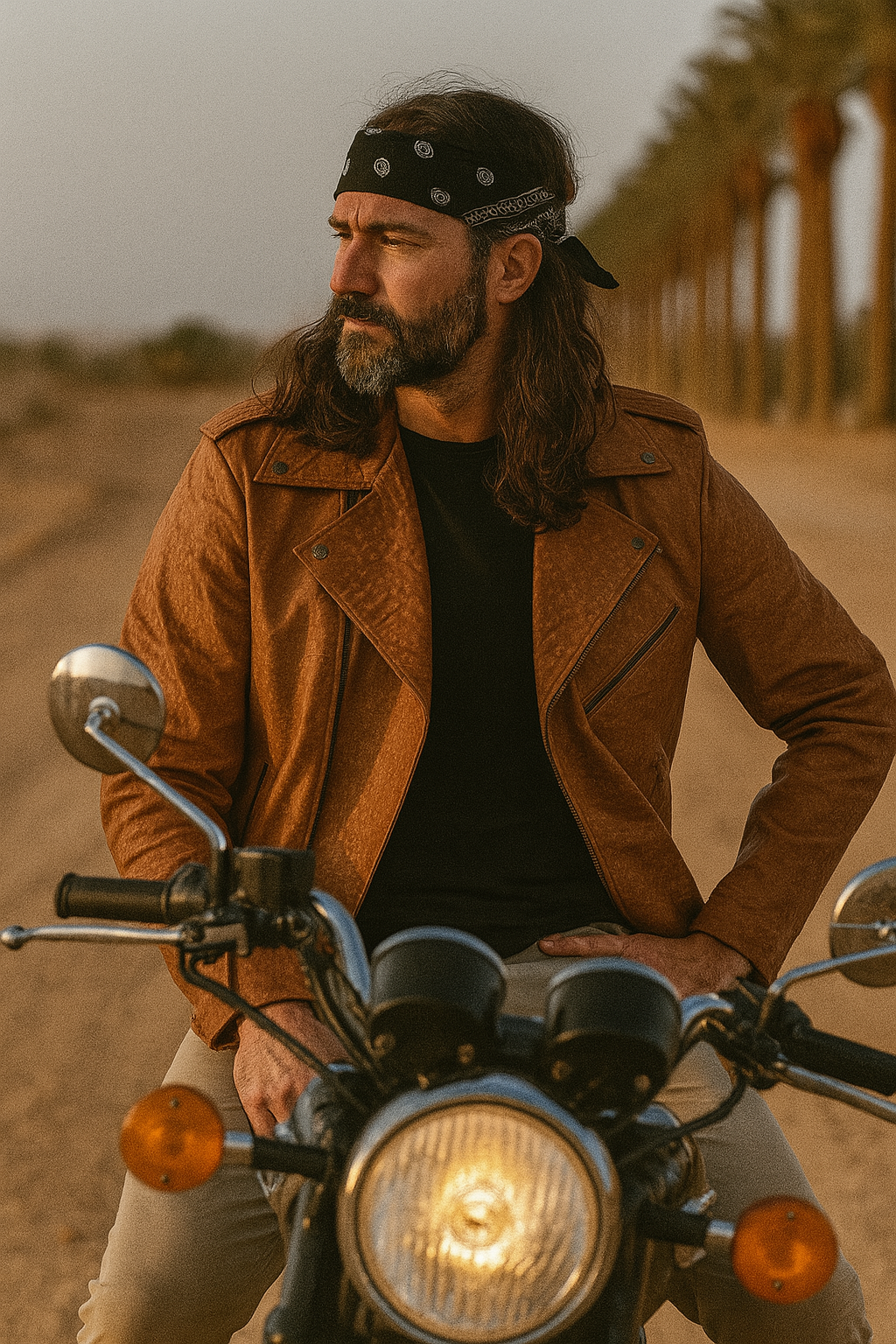 Cognac Ostrich-Textured Leather Moto Jacket
