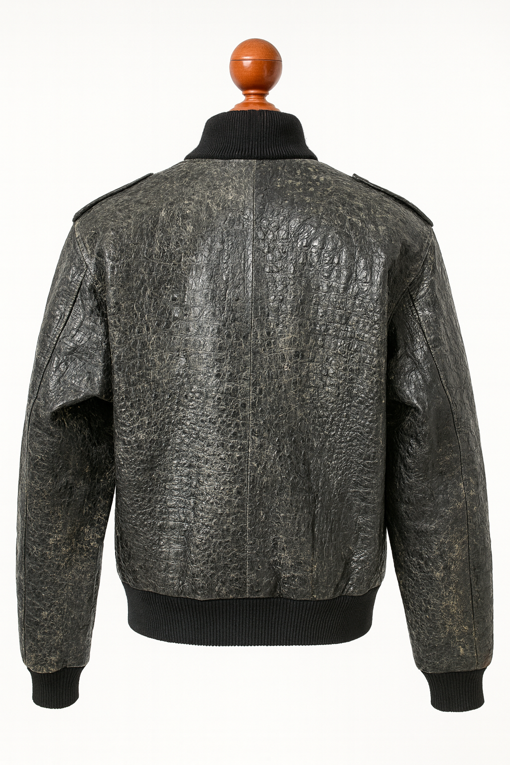 Crocodile Embossed Leather Jacket – Distressed Antique Finish, Vintage Bomber Style