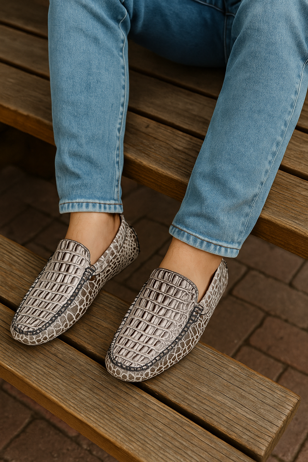 Handcrafted Alligator Embossed Slip-Ons