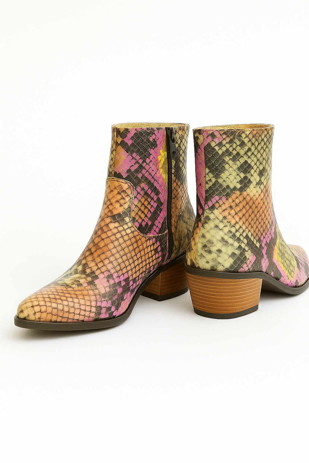 Colorful Snake Print leather Western & Ankle Style