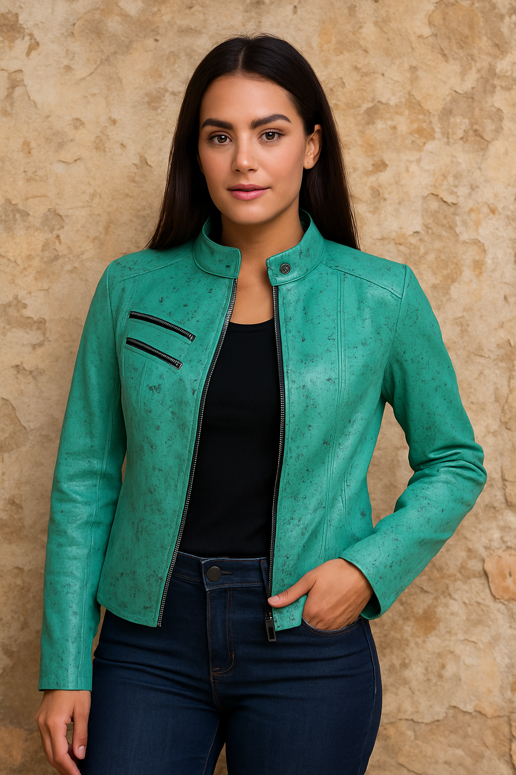 Emerald Mist Leather Jacket