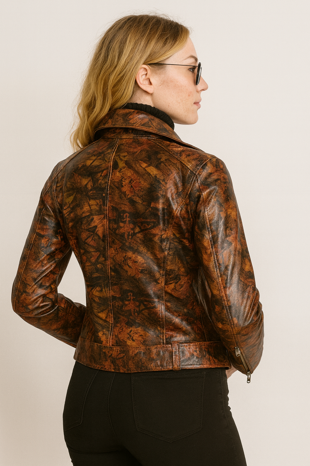 Autumn Drizzle Floral Leather Jacket