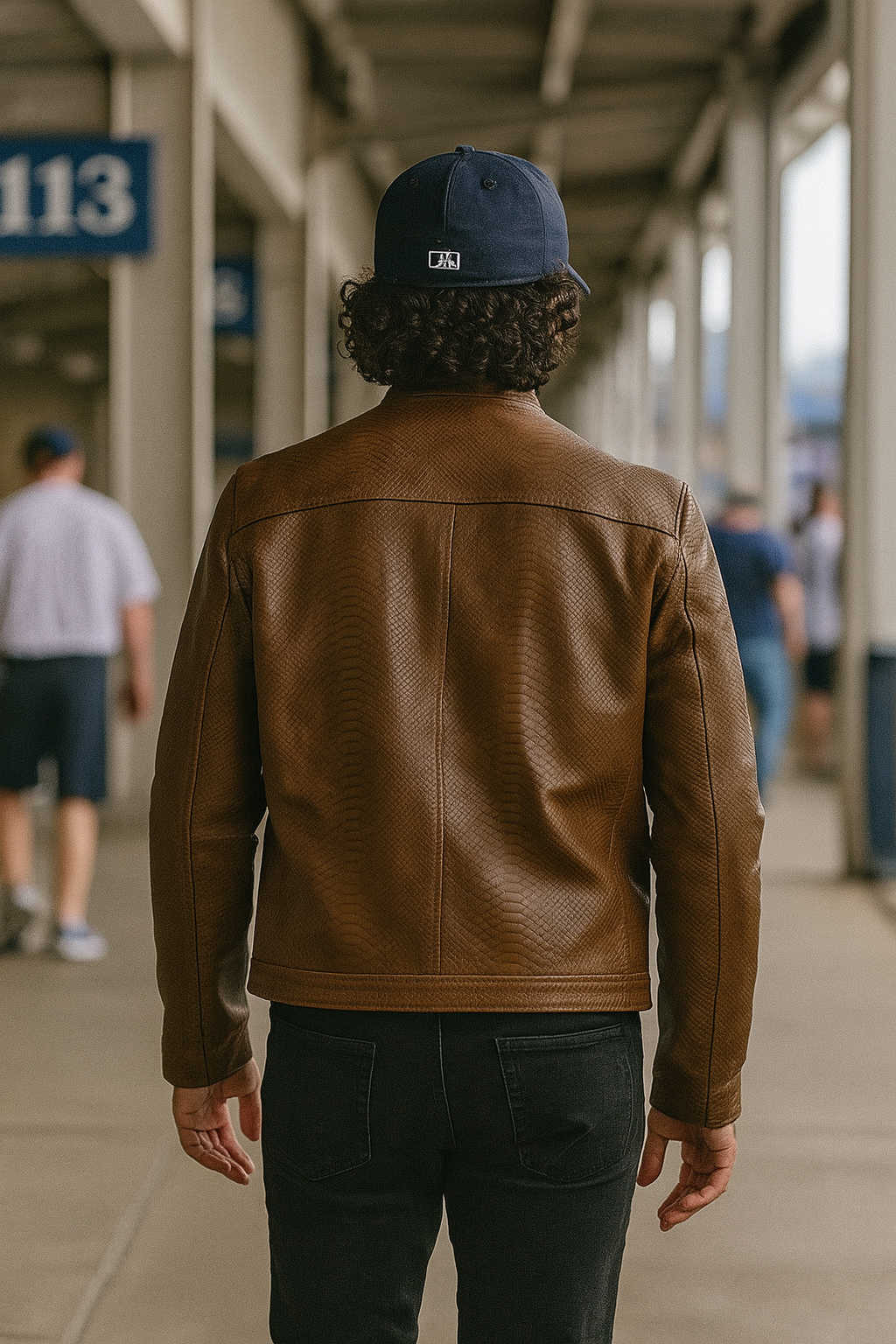 Classic Brown Python-Textured Leather Jacket