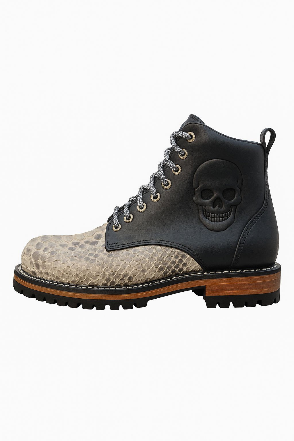 Genuine Python Biker Boots with Skull Design