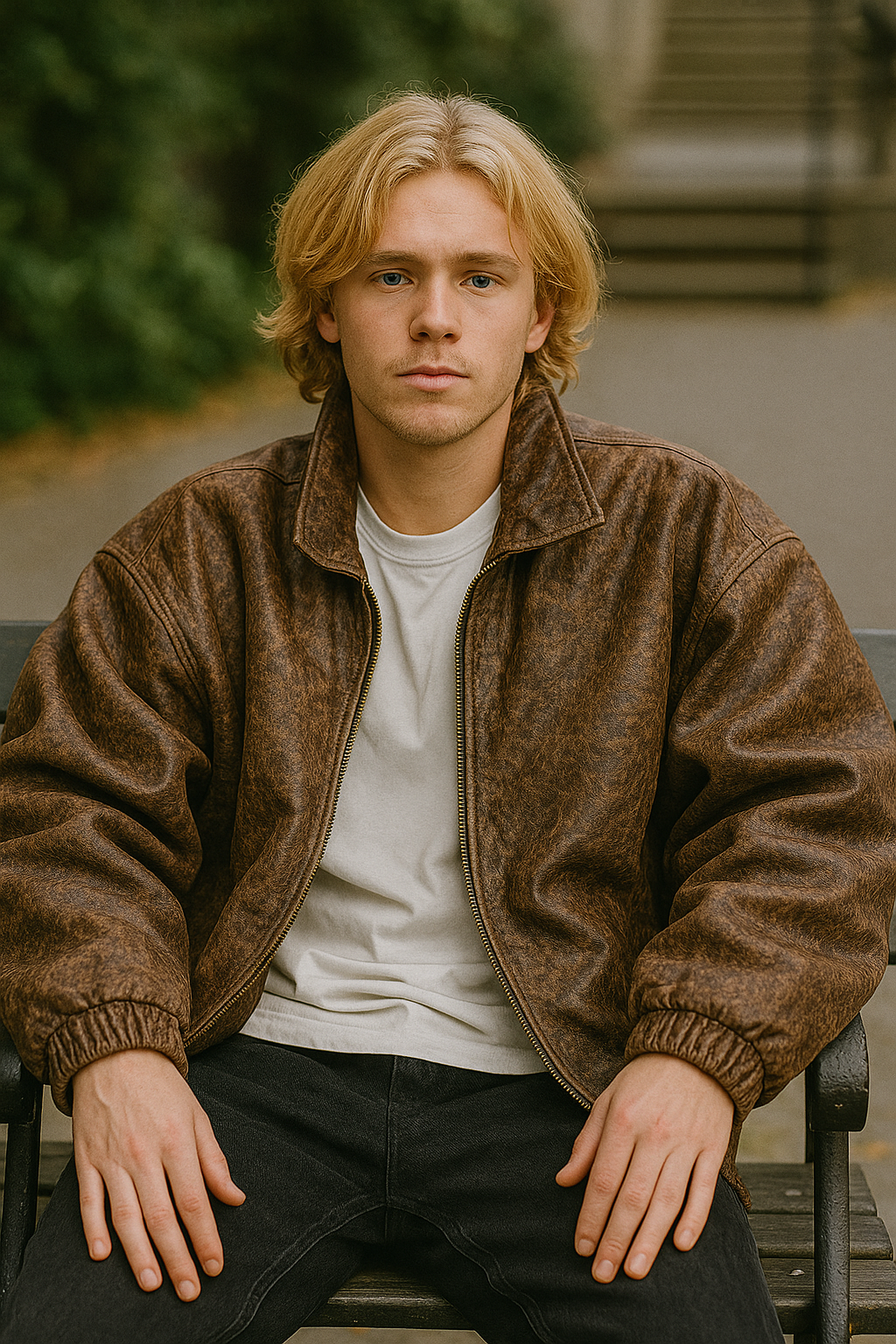 Distressed Antique Brown Leather Jacket – Vintage Oversized Bomber Style