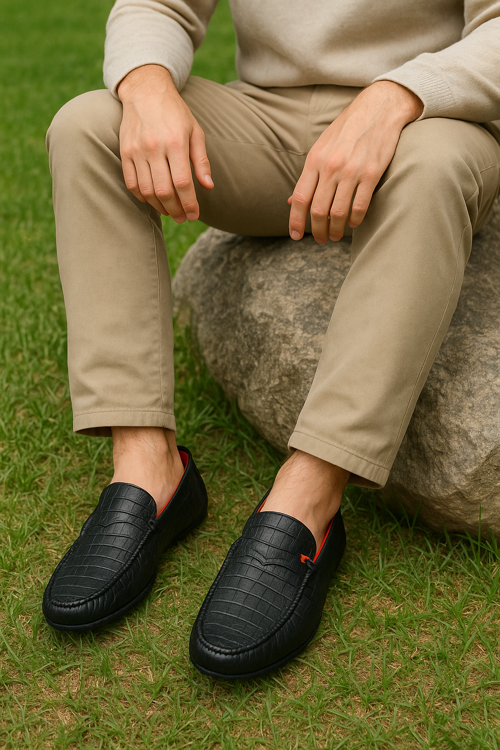 Exotic Croc Pattern Loafers with Red Inter