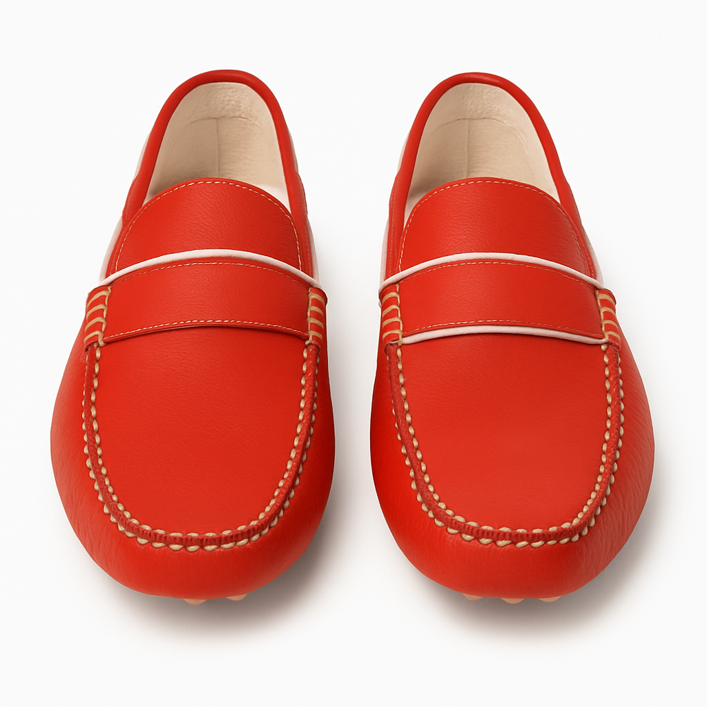 Classic Red Leather Loafers with White Trim