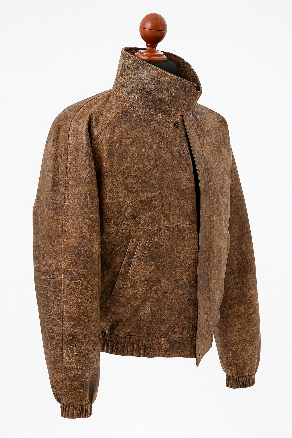 Distressed Antique Brown Leather Jacket – Vintage Oversized Bomber Style