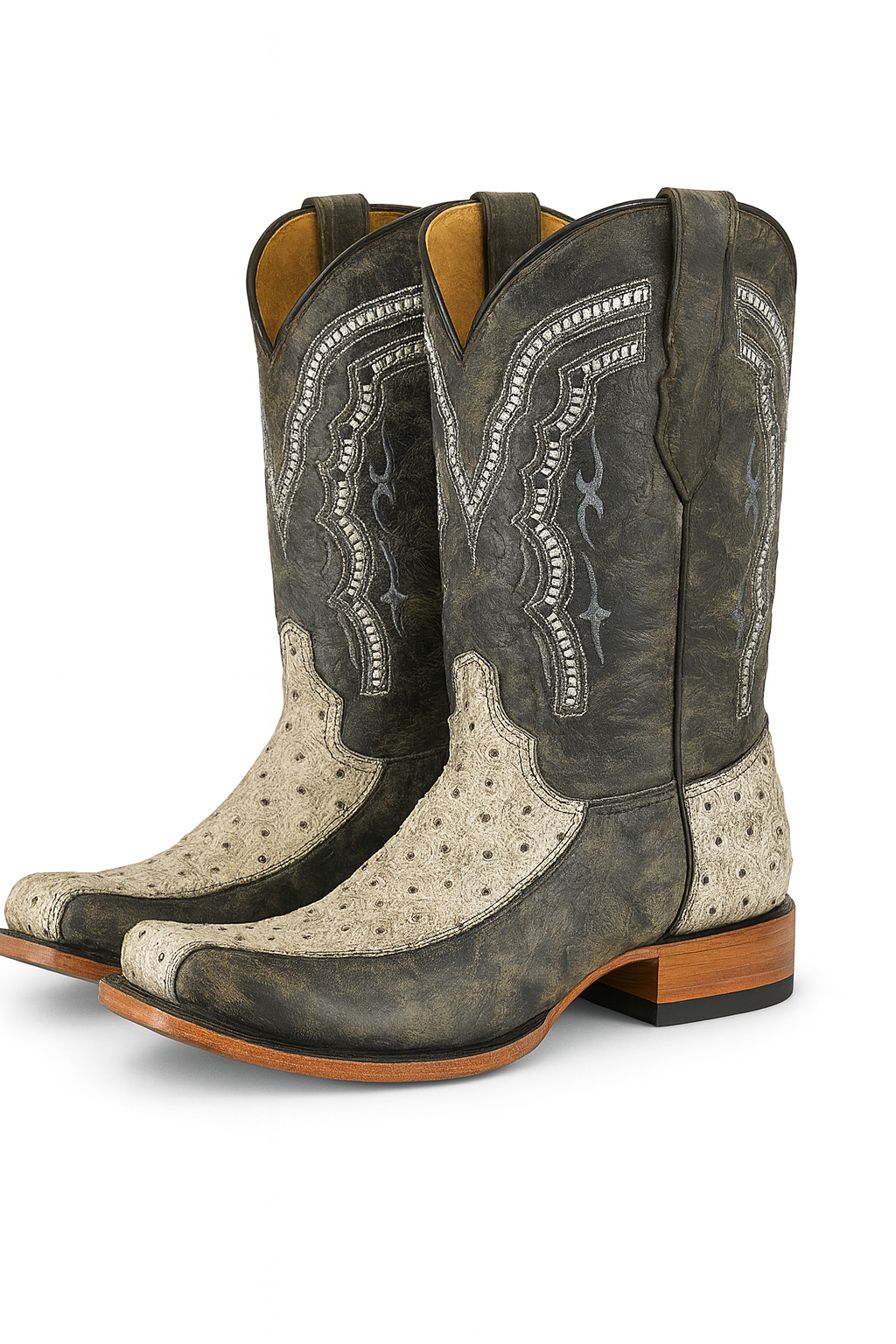 Distressed Leather Cowboy Boots – Ostrich Embossed Foot