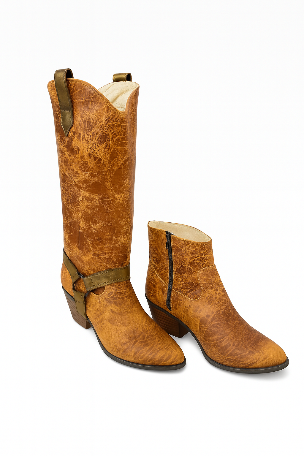 Western 2 in 1 Boots – Distressed Leather Look