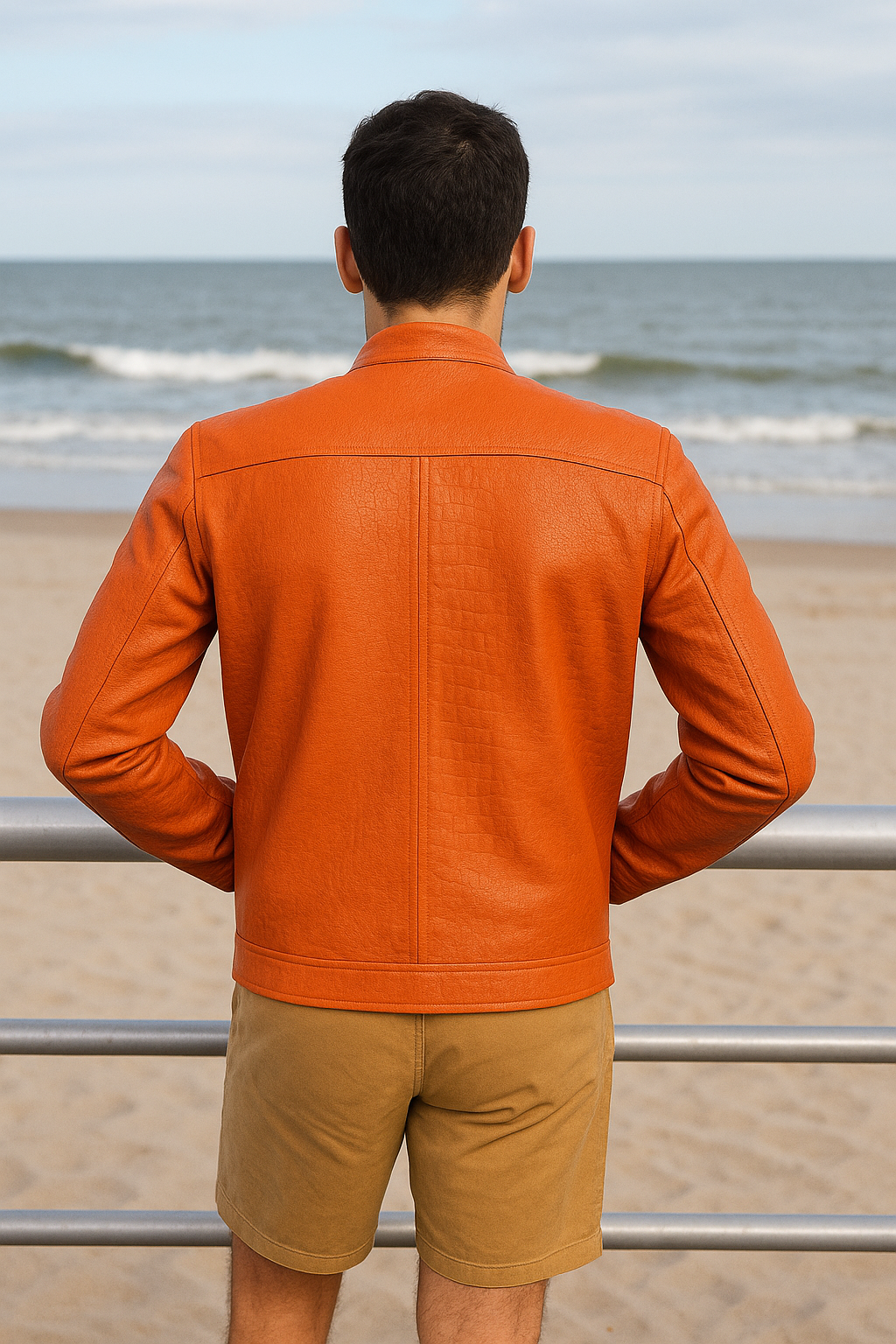 Crocodile-Embossed Zip-Up Jacket in Sunset Orange