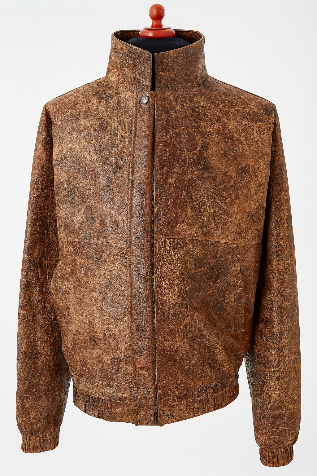 Distressed Antique Brown Leather Jacket – Vintage Oversized Bomber Style