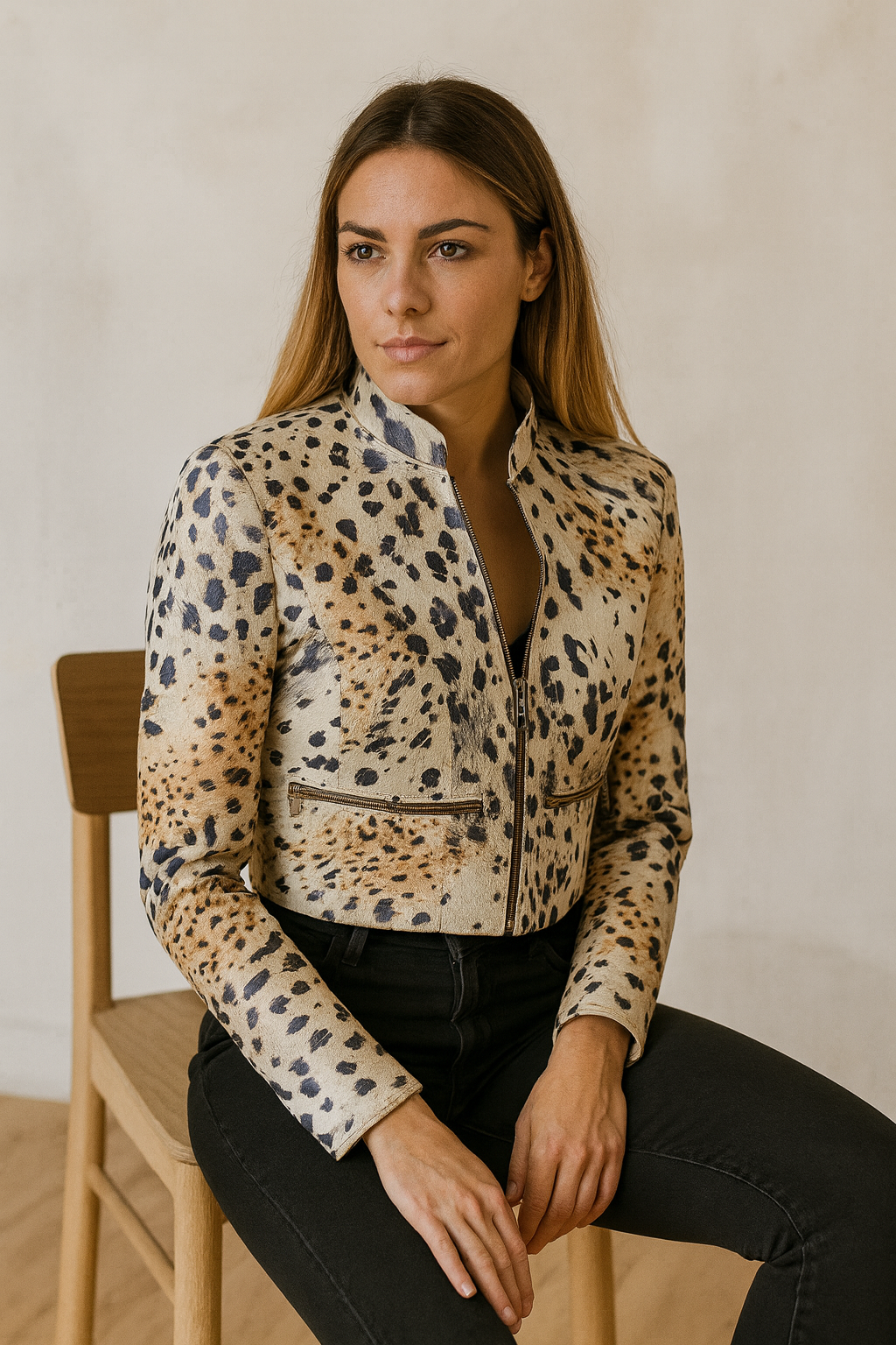 eetah Chic Zip-Up Leather Jacket