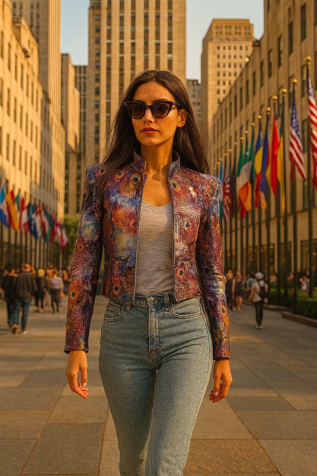 Vivid Peacock Feather Leather Blazer