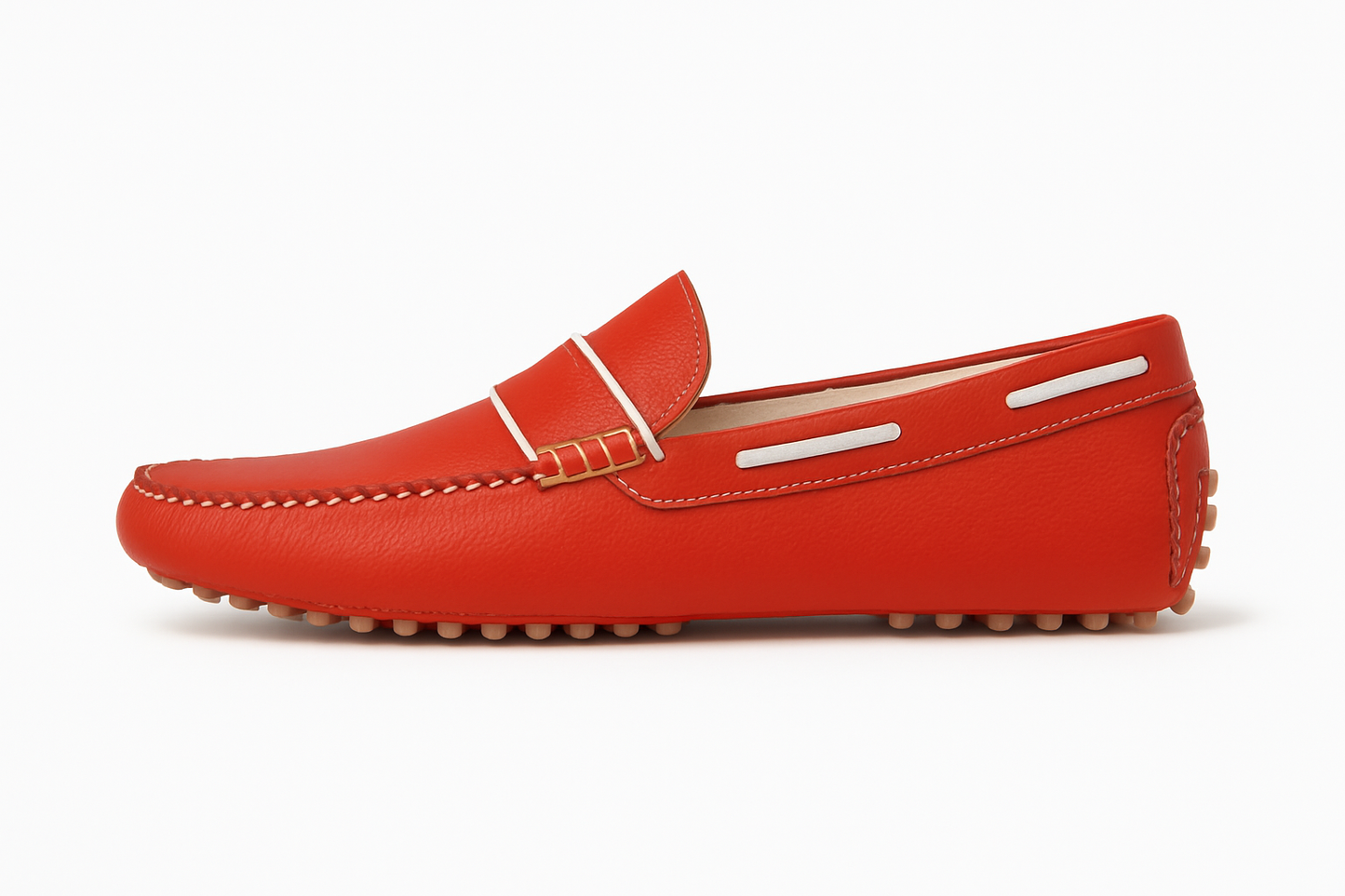 Classic Red Leather Loafers with White Trim