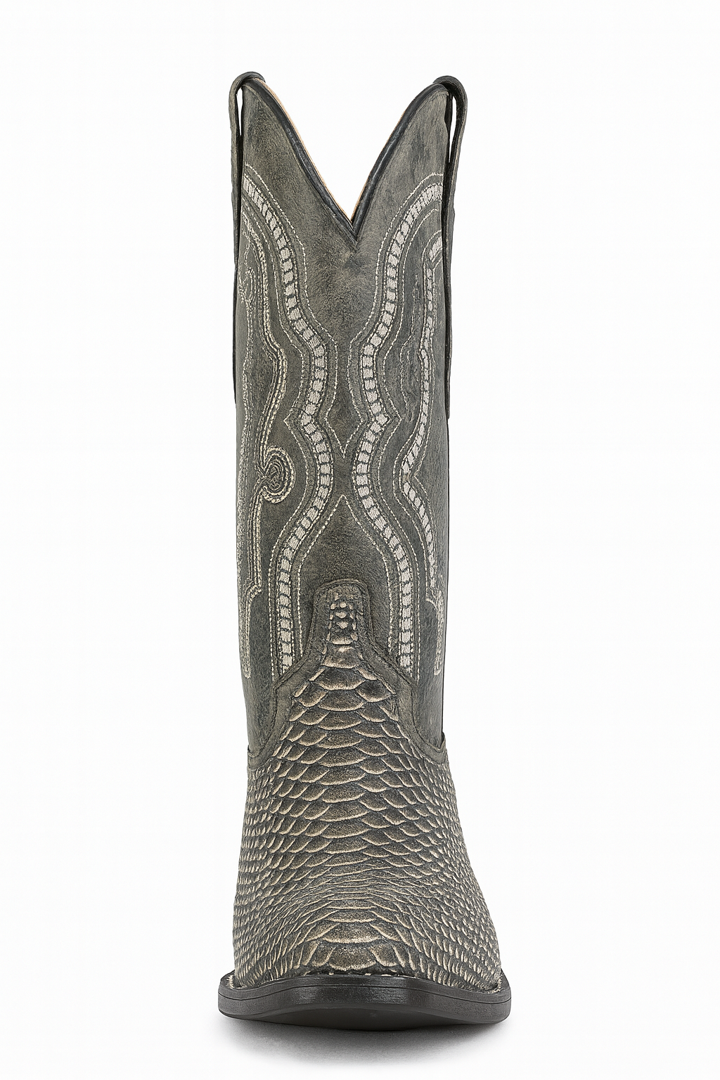 Vintage Gray Embossed Snake-Pattern Cowboy Boots