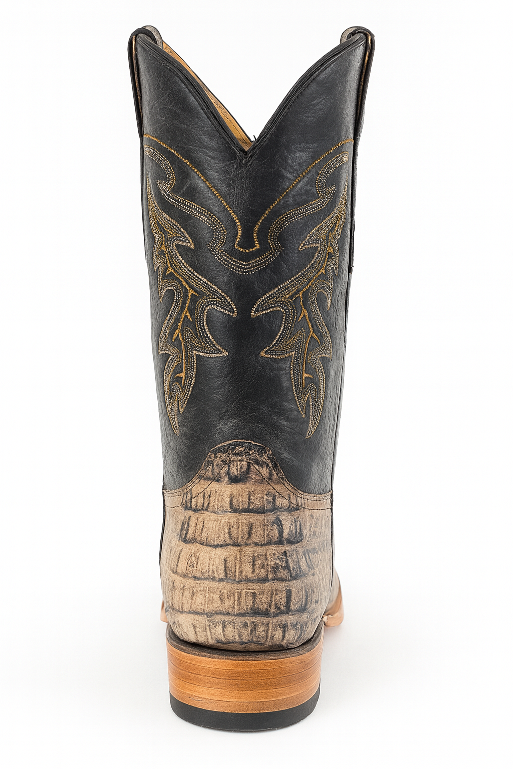 Distressed black western Boots with Crocodile Texture Vamp