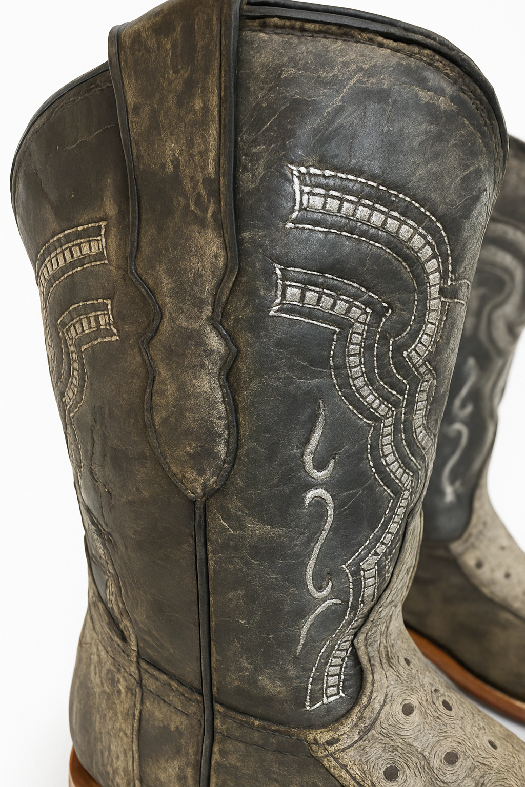 Distressed Leather Cowboy Boots – Ostrich Embossed Foot