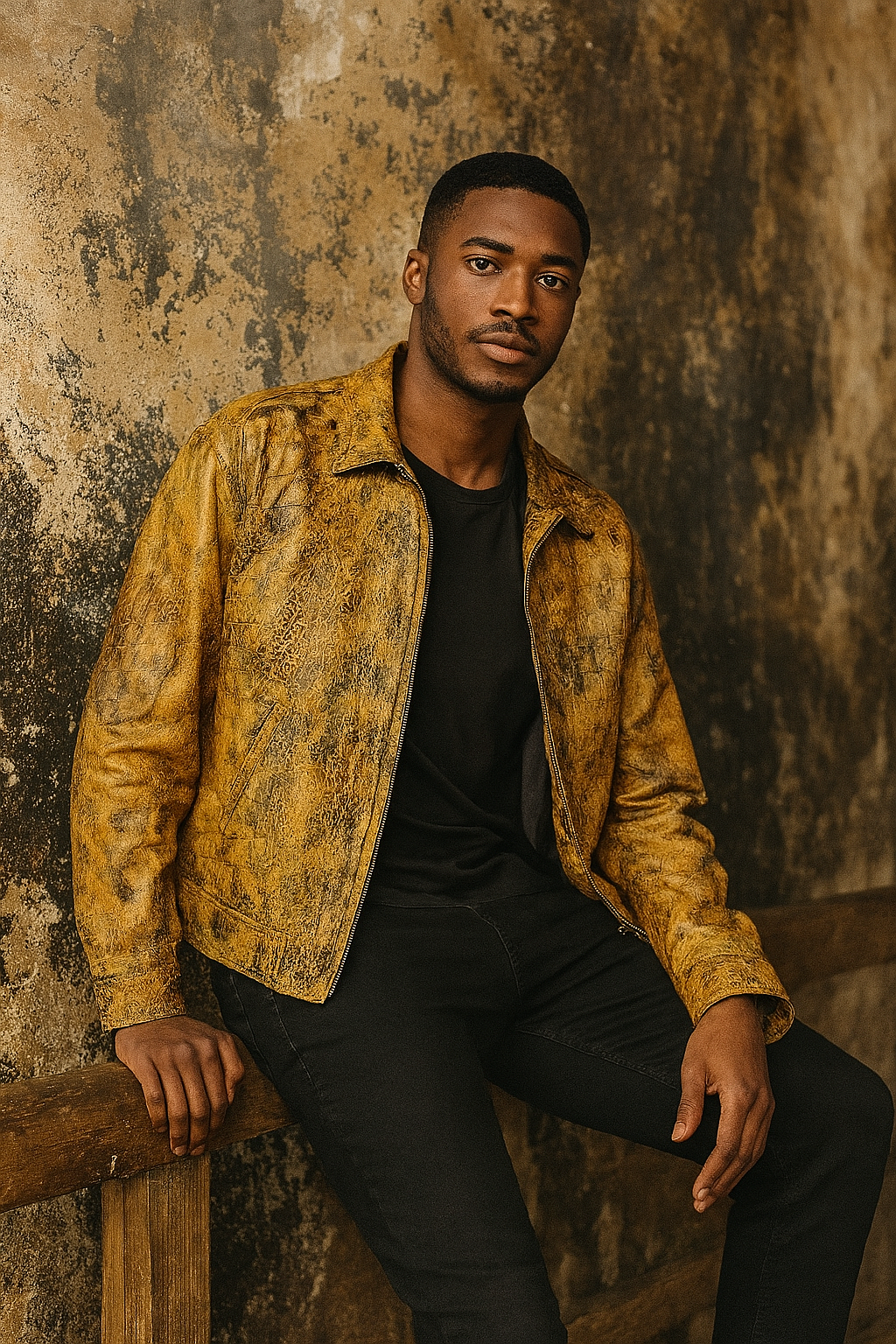 Golden Reptile Leather Bomber Jacket for Men