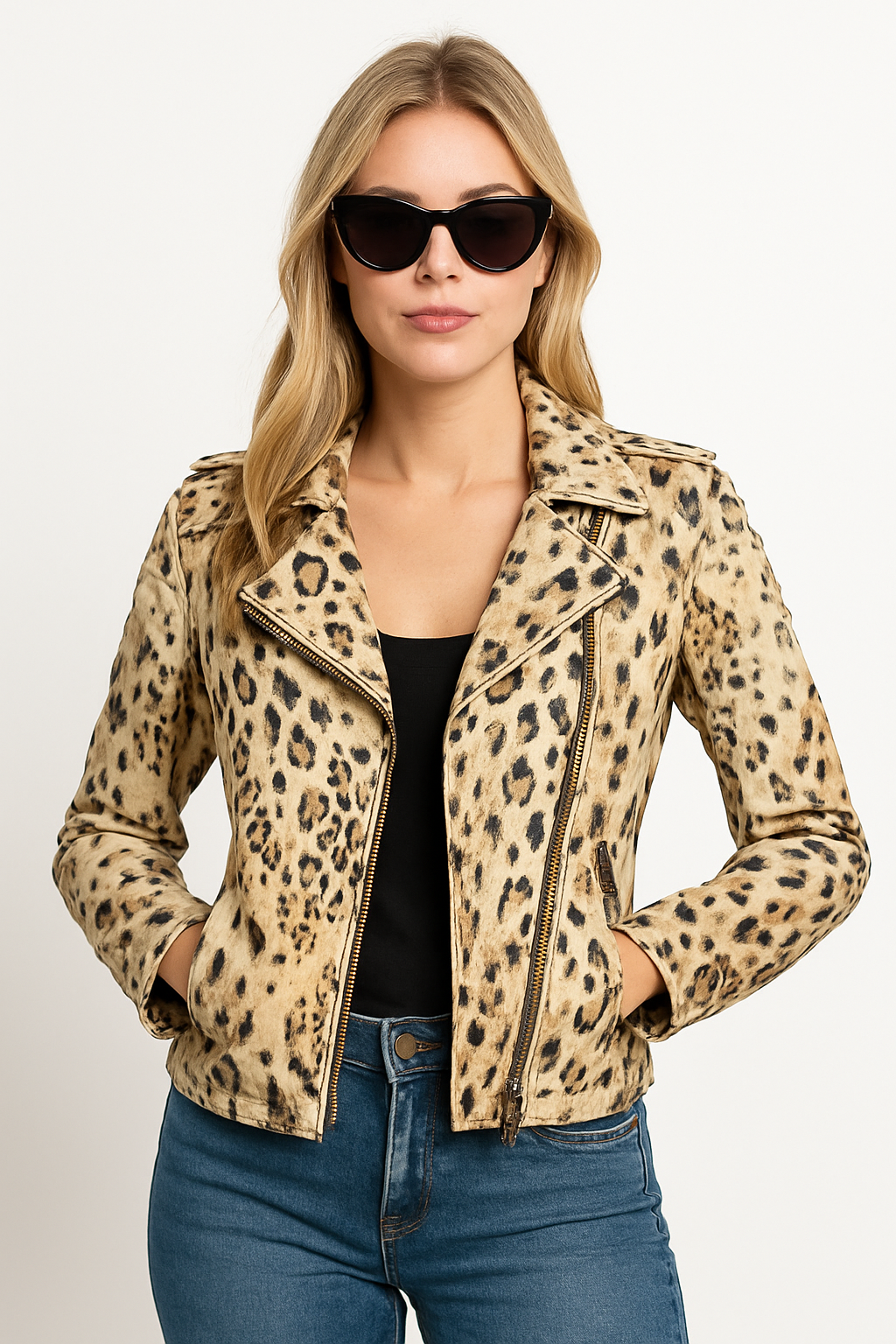 Cheetah Dawn Biker Jacket – Leopard Print Leather with Moto Silhouette