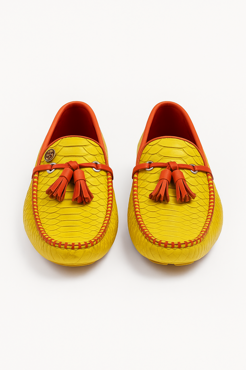 Yellow Python Embossed Moccasins with Tassels