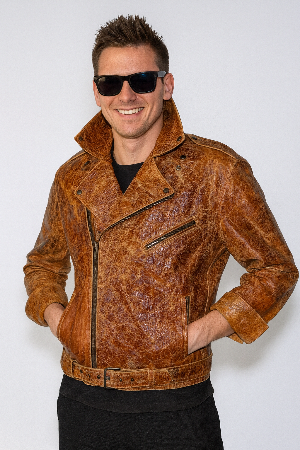 Hand-Treated Distressed Leather Biker Jacket