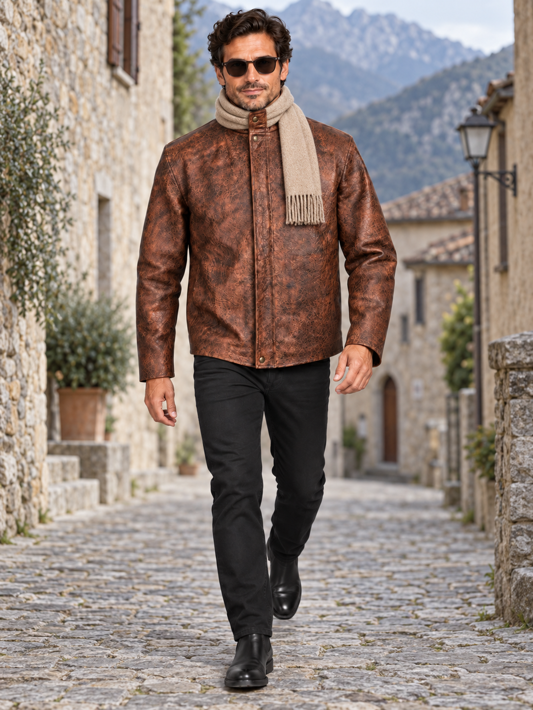 Men's Handcrafted Distressed Brown Leather Jacket — Hand-Finished Color & Texture