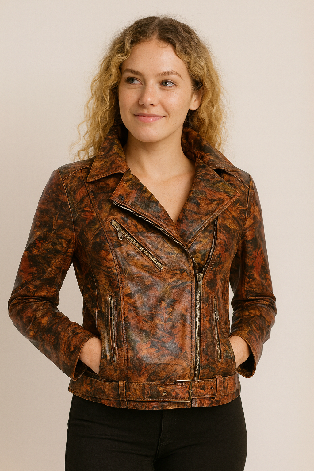 Autumn Drizzle Floral Leather Jacket