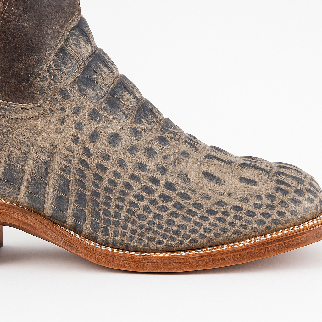Distressed black western Boots with Crocodile Texture Vamp