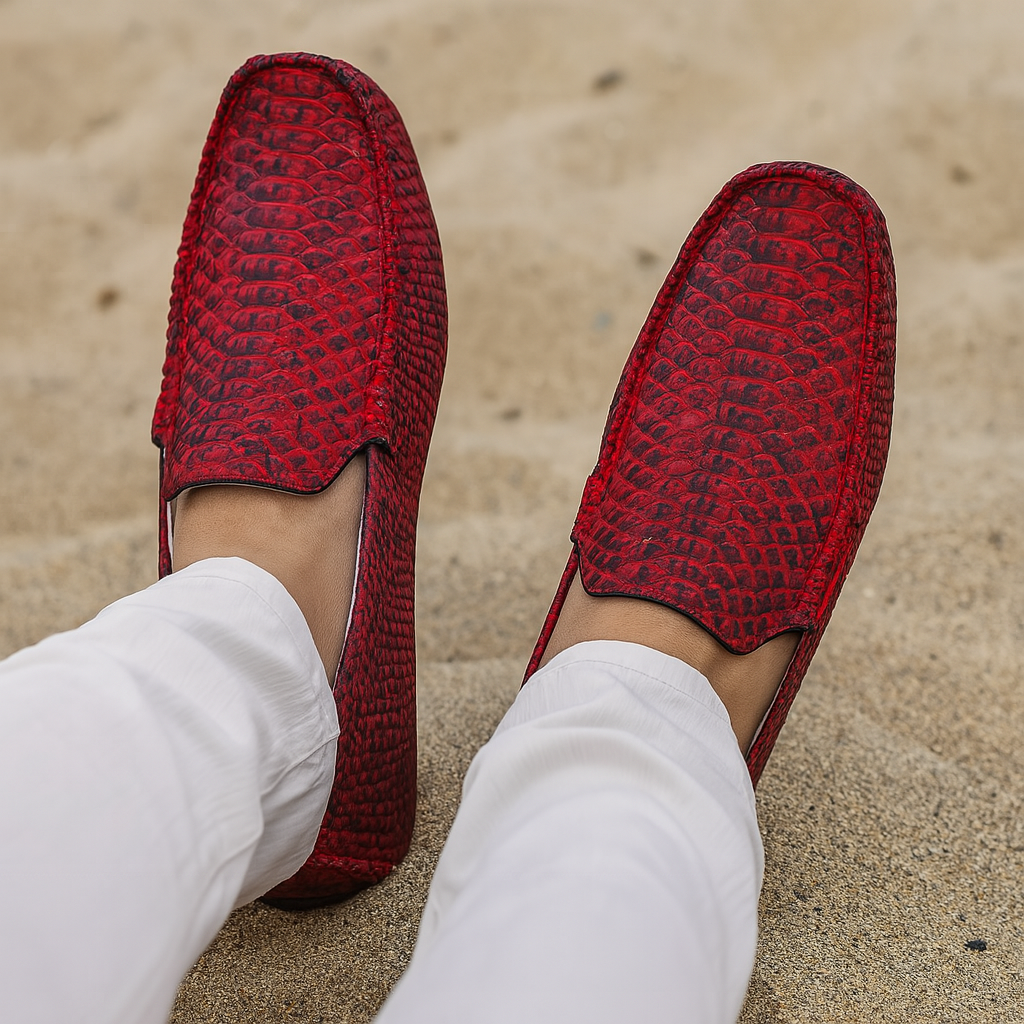 Exotic Red Python Print Moccasins