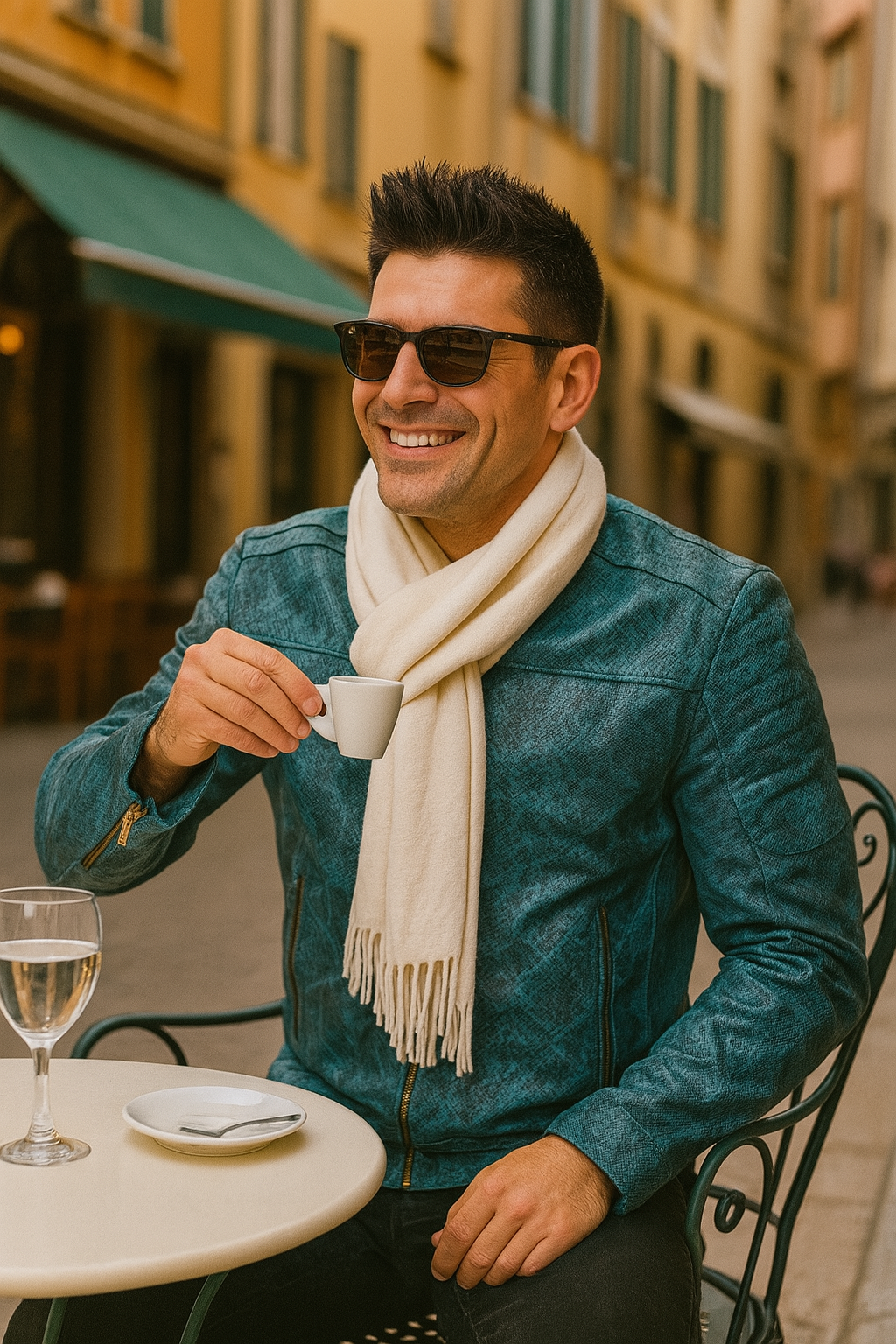 Teal Snake-Textured Leather Moto Jacket